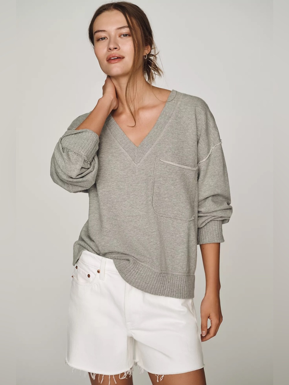 Pilcro Anthropologie Montana Pocket Knit Top Gray Size Medium